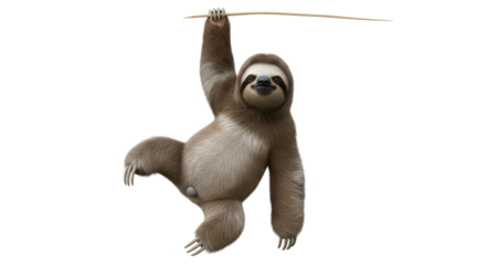 Cute sloth hanging on a branch isolated PNG with Transparent Background