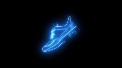Neon blue outline of a modern athletic shoe glowing against a dark background abstract digital art concept for sports fashion technology innovation - Powered by Adobe