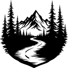 Obraz premium Mountain Hiking Silhouette SVG | Adventure Trekker Vector Design