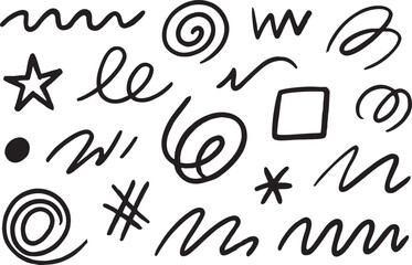 PrintBold black ink doodles combining loops, zigzags, spirals, and freeform sketch elements creatively.