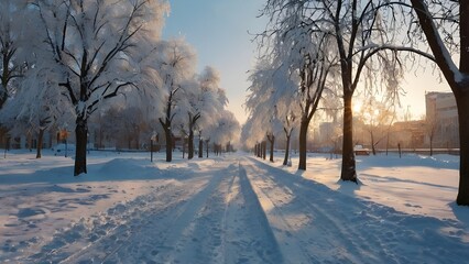Obraz premium sunset in the snow Generative AI