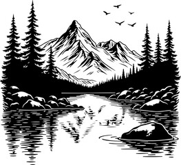 Mountain Lake Wilderness Illustration