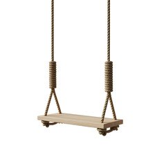 Wooden swing on white background with rope and frame