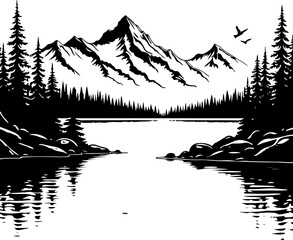 Mountain Lake Wilderness Illustration