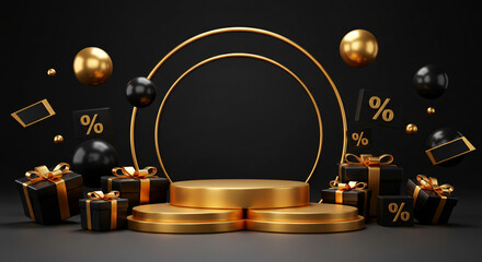 Luxury Black and Gold Podium with Gift Boxes for Sale Promotion