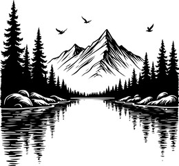 Mountain Lake Wilderness Illustration