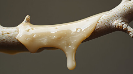 Tree branch with dripping resin closeup