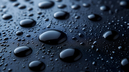 Water droplets on a dark blue surface