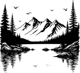 Mountain Lake Wilderness Illustration