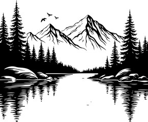 Mountain Lake Wilderness Illustration