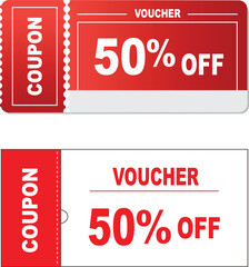 Red 50% off discount coupons and vouchers for promotion deals