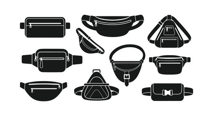 Variety of black and white belt bag silhouettes displayed in a collection
