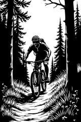 Mountain Biker in Forest Silhouette