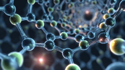 Abstract molecular structure with glowing particles