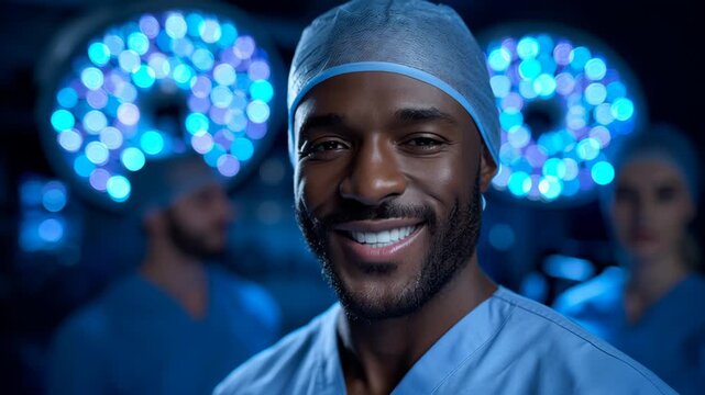 Smiling surgeon prepares for a successful operation in the hospital