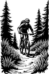 Mountain Biker in Forest Silhouette