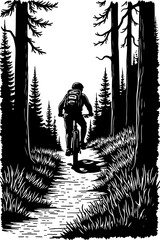 Mountain Biker in Forest Silhouette