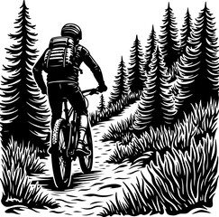 Mountain Biker in Forest Silhouette