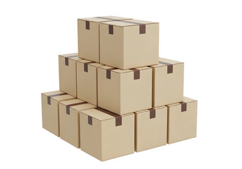Stack of cardboard boxes arranged on a clean white background for shipping and storage purposes