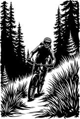 Mountain Biker in Forest Silhouette