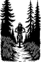 Mountain Biker in Forest Silhouette