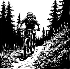 Mountain Biker in Forest Silhouette