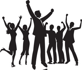 Silhouette of Celebrating People in Pyramid Formation Isolated on White Background Group Teamwork Joy Achievement Success Happiness Concept