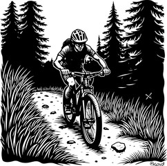 Mountain Biker in Forest Silhouette