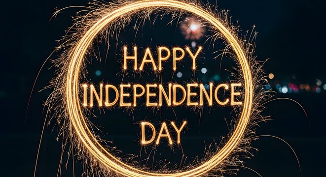 Sparkler light painting forms happy independence day message