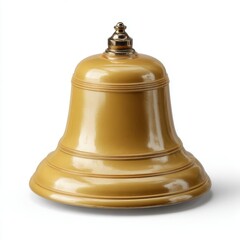 Classic decorative bell in mustard yellow with shining golden finial isolated on white background