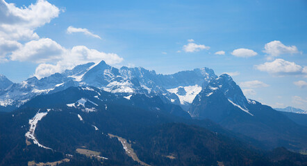 Fototapeta premium Wetterstein Mountains with the peaks Alpspitze and the famous Zugspitze, upper bavaria