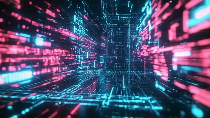 Digital data stream flowing through futuristic cyberspace network tunnel - Powered by Adobe