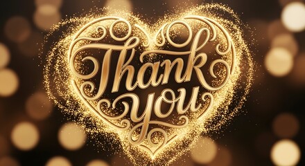Sparkling golden heart with thank you message