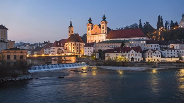 Day to night to day time lapse Steyr old town, Upper Austria