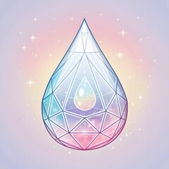 Abstract geometric crystal water drop with soft pastel gradient background