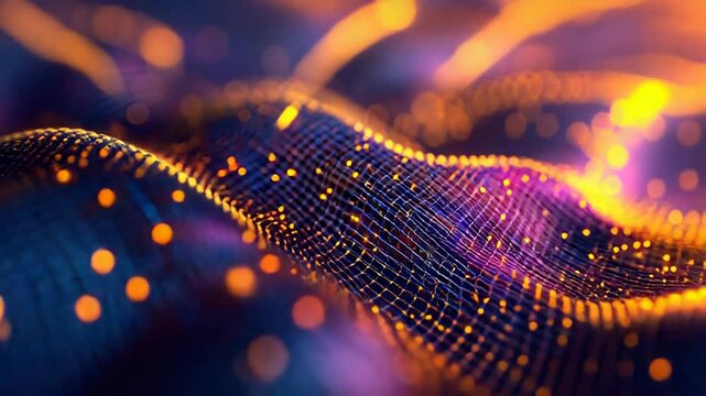 Digital data network connecting points with glowing waves