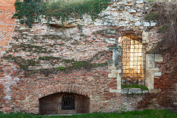 Brick walls of Oradea fortress, medieval fortification. Oradea, Romania