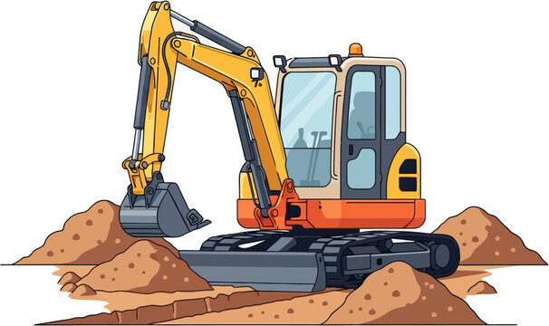 Mini Excavator Compact Construction Machine Vector &mdash; Small-Scale Digging and Earthmoving Equipment for Residential and Urban Projects