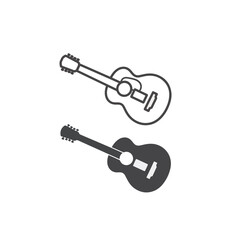 Acoustic Guitar Icon Set Two Classic Musical Instruments Outline and Silhouette Vector Illustrations
