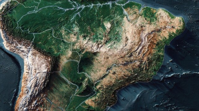 Satellite view of South America's diverse landscapes - Powered by Adobe