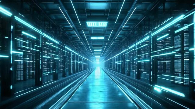 Futuristic data center storing big data in server racks