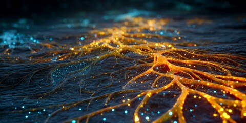 Vibrant Neural Pathways: A close-up view reveals a network of neural pathways, glowing with intense color gradients that seem to pulse with energy.