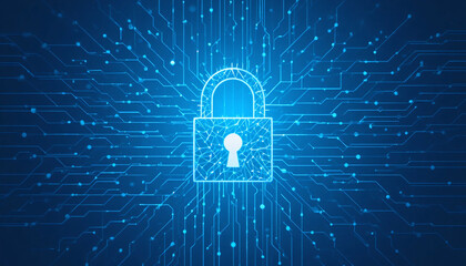 Fototapeta premium Symbol niebieskiej kłódki koncepcja cyberbezpieczeństwa i ochrony poufnych danych