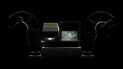 Vintage Reel-to-Reel Film Viewer Playing 8mm Footage in Dark Studio