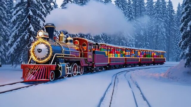 Christmas train transporting gifts from the North Pole.