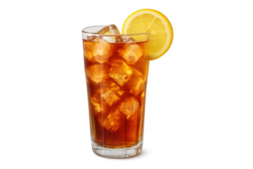 Glass of iced tea with lemon and ice