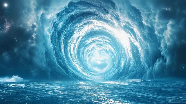 Powerful water vortex forming in stormy ocean waves