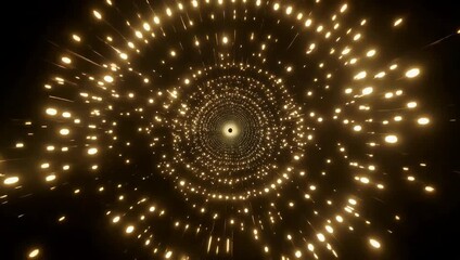 | Abstract 4K glowing tunnel animation composed of concentric golden circles made up of numerous luminous dots creating a mesmerizing visual effect suitable for sci fi futuristic and motion graphics - Powered by Adobe