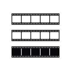 Fototapeta premium Three black film strip icons isolated on a clean white background