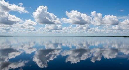 The contrast between the still water and the moving clouds.